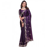 Women's Georgette Embroidered Saree With Unstitched Blouse 5.5Mtr�(Purple)