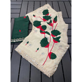{ "alt_text": "Cream-green georgette saree with embellishment, unstitched blouse, 5.5 meter ethnic wear for women" }