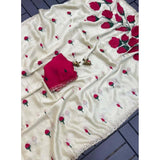 Women's Georgette Embellished Saree With Unstitched Blouse 5.5Mtr�(Cream-Red)