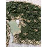 Women's Chiffon Embroidered Saree With Unstitched Blouse 5.5Mtr�(Green)
