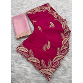 { "alt_text": "Pink chiffon embroidered saree with unstitched blouse, 5.5 meter ethnic wear, Indian occasion outfit" }