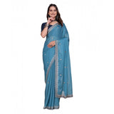 Women's Georgette Embellished Saree With Unstitched Blouse 5.5Mtr�(Aqua Blue)