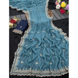 Women's Georgette Embellished Saree With Unstitched Blouse 5.5Mtr�(Aqua Blue)