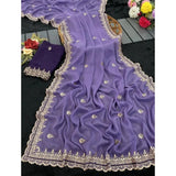 Women's Georgette Embellished Saree With Unstitched Blouse 5.5Mtr�(Purple)