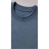 { "alt_text": "Blue cotton blend men's oversized t-shirt, printed casual wear, round neck half sleeve, 220 GSM" }