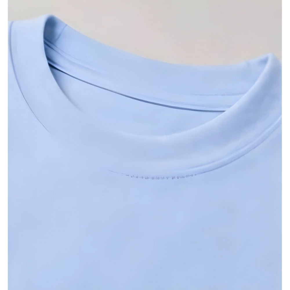 { "alt_text": "Lavender cotton blend men's oversized t-shirt, printed casual wear, round neck half sleeve" }