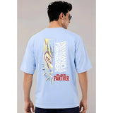 { "alt_text": "Lavender cotton blend men's oversized t-shirt, printed casual wear, round neck half sleeve" }