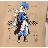 { "alt_text": "Beige cotton blend men's oversized t-shirt, printed casual wear, round neck half sleeve, 240 GSM" }