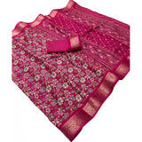 Women's Dola Silk Floral Printed Saree With Unstitched Blouse 5.5Mtr (Pink)