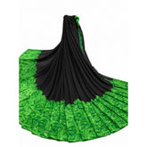 Women's Georgette Printed Saree With Unstitched Blouse 5.5Mtr (Black-Green)