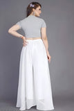 { "alt_text": "White georgette women's palazzo pants, solid high-rise wide leg flared pants, ankle length ethnic wear" }