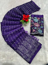 { "alt_text": "Purple georgette striped saree with unstitched blouse, 5.5m georgette ethnic wear for women" }