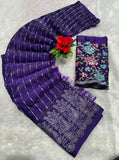 { "alt_text": "Purple georgette striped saree with unstitched blouse, 5.5m georgette ethnic wear for women" }