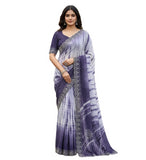 { "alt_text": "Purple georgette striped saree with unstitched blouse, 5.5m georgette ethnic wear for women" }