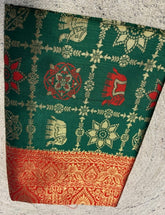 { "alt_text": "Bottle green jacquard printed saree with unstitched blouse, 5.5m, ethnic wear, Indian traditional clothing" }