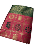 { "alt_text": "Pink jacquard printed saree with unstitched blouse, 5.5m, ethnic wear, Indian traditional clothing" }