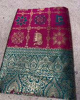 { "alt_text": "Magenta jacquard printed saree with unstitched blouse, 5.5m, ethnic wear, Indian traditional clothing" }