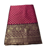 { "alt_text": "Pink jacquard printed saree with unstitched blouse, 5.5m, ethnic wear, Indian traditional clothing" }