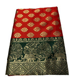 { "alt_text": "Red jacquard printed saree with unstitched blouse, 5.5m, ethnic wear, Indian traditional clothing" }