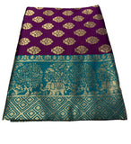 { "alt_text": "Purple jacquard printed saree with unstitched blouse, 5.5m, ethnic wear, Indian traditional clothing" }