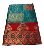 { "alt_text": "Teal jacquard printed saree with unstitched blouse, 5.5m, ethnic wear, Indian traditional clothing" }