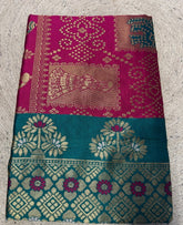 { "alt_text": "Magenta jacquard printed saree with unstitched blouse, 5.5m, ethnic wear, Indian traditional clothing" }