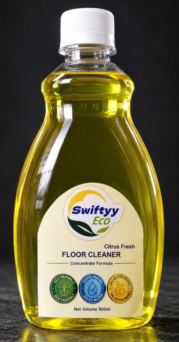 Yellow lemon scented floor cleaner liquid, 500 ml, suitable for all types of flooring including natural stones