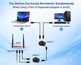 Black RJ45 splitter adapter for Ethernet LAN cables, compatible with Cat5, Cat6, and Cat7 networking equipment