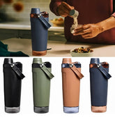 Multicolor stainless steel gym water bottle with leak-resistant screw lid and integrated carry strap