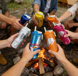 Multicolor reusable plastic soda can lid with built-in straw and carry loop for spill-free drinking