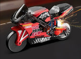 Multicolor plastic spark bike keychain toy with pull-back mechanism and wheelie stunt design