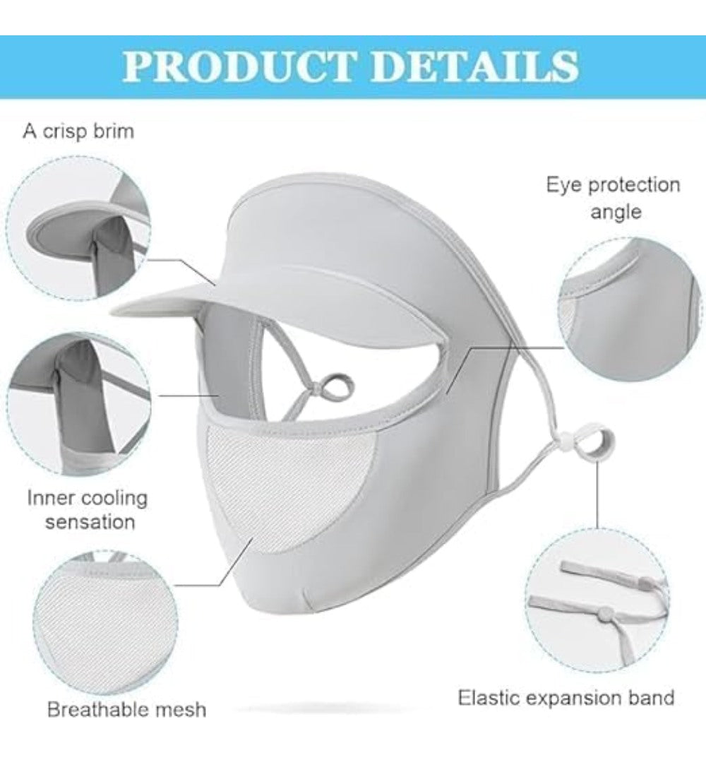 Multicolor elastic wide-brim foldable sun protection cap with integrated breathable face mask for women