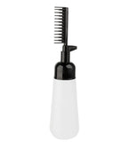 Black plastic 2-in-1 root comb and applicator bottle for even hair dye and scalp treatment application