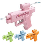 Multicolor plastic water gun toy for outdoor fun, shoots a powerful stream up to 6.5 feet