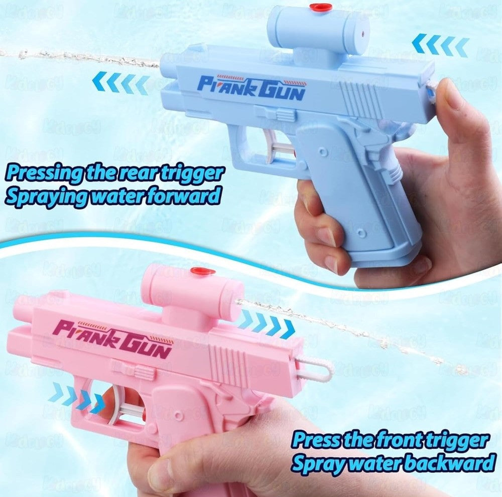 Multicolor plastic water gun toy for outdoor fun, shoots a powerful stream up to 6.5 feet