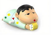 Multicolor plastic Shinchan anime figure toy crawling and hugging an alarm clock collectible decoration