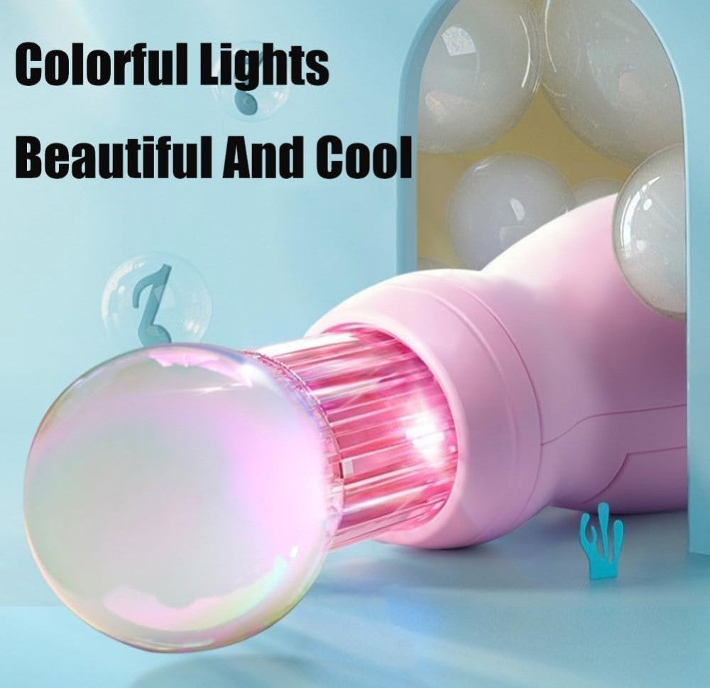 Multicolor plastic fog bubble machine creating colorful smoke and bubbles for parties and celebrations