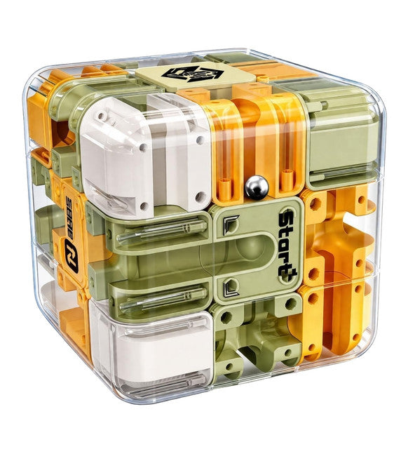 Multicolor plastic rolling cube maze toy for improving focus, logic, and fine motor skills