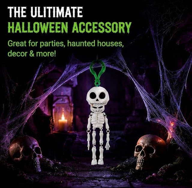 White and green plastic skeleton keychain accessory with detailed skull face for party decor or bag charm