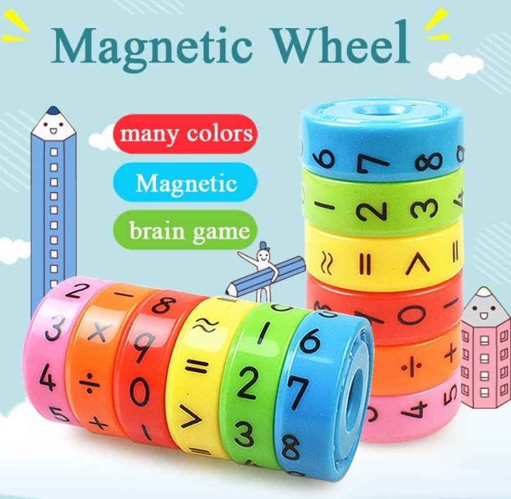 Multicolor plastic magnetic math blocks set for learning addition, subtraction, and spatial thinking