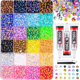Multicolor resin nail art rhinestone bedazzling kit with adhesive glue, pick-up pen, and tweezers for crafts