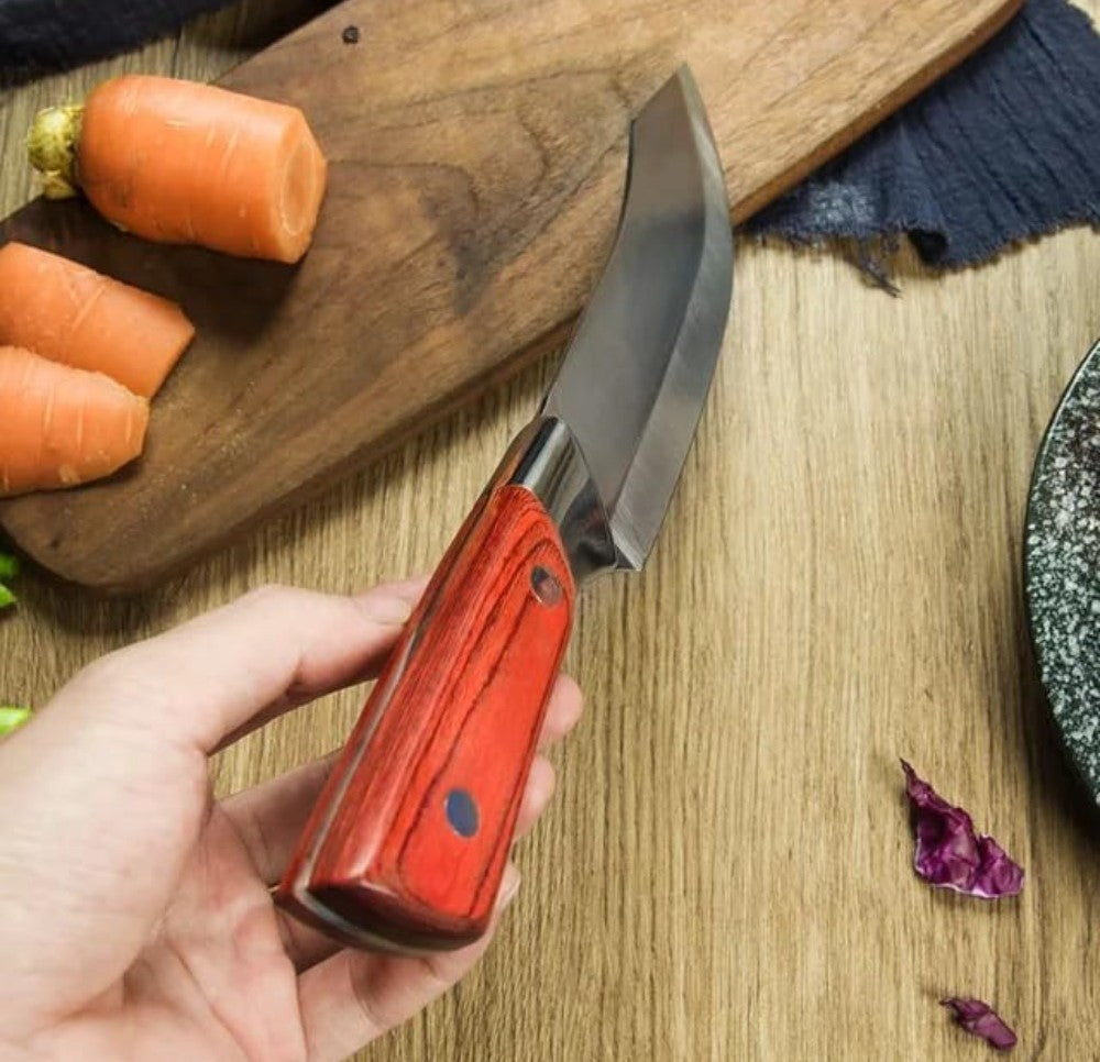 Silver stainless steel chef knife with protective cover, ideal for chopping, slicing, and general food preparation