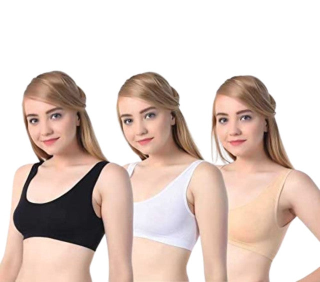 Multicolor cotton blend seamless air bra with adjustable straps for comfortable everyday support