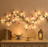Multicolor plastic butterfly vine wall light with 48 warm white LEDs, USB powered decorative accent