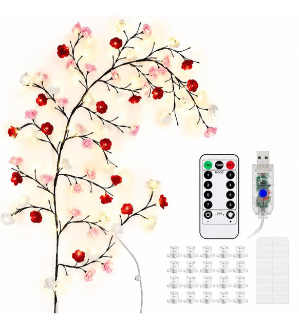 Multicolor plastic rose tree light with warm white LED illumination for decorative indoor ambiance