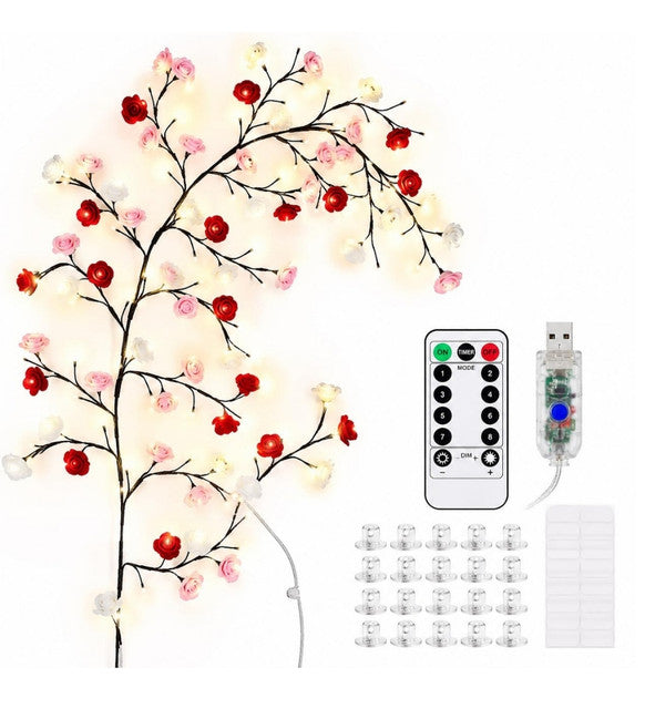 Multicolor plastic rose tree light with warm white LED illumination for decorative indoor ambiance