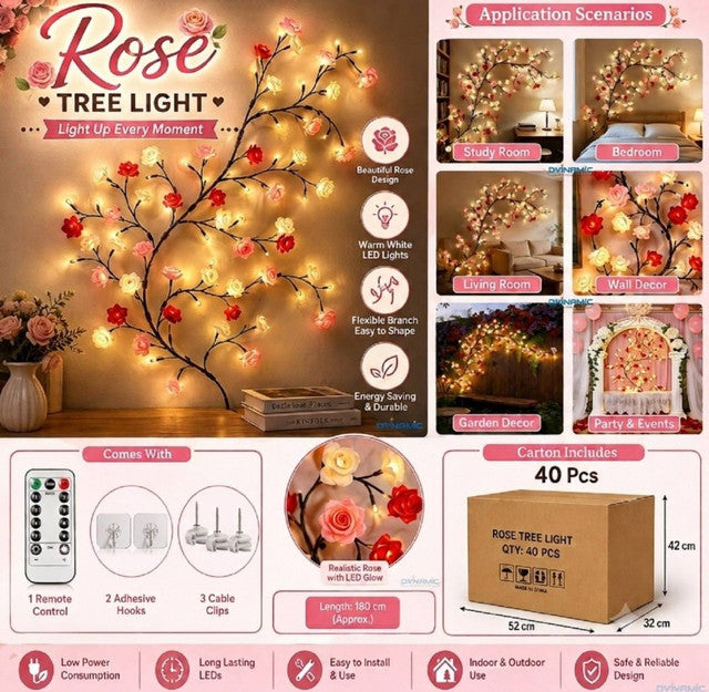 Multicolor plastic rose tree light with warm white LED illumination for decorative indoor ambiance