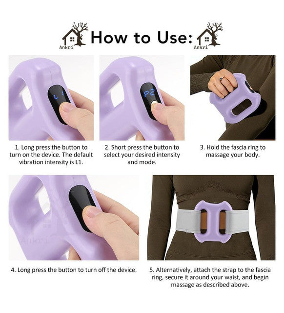 Blue plastic fascial ring massager for deep tissue vibration massage, suitable for full body use
