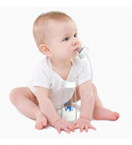 Clear plastic hands-free feeding bottle with anti-colic design and adjustable fast flow straw for toddlers