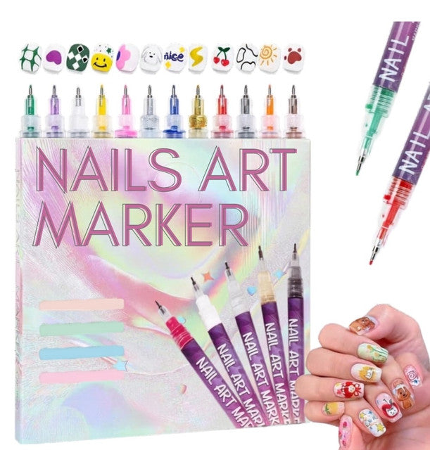Multicolor plastic nail art maker pen set with 12 vibrant colors for detailed nail designs and crafts